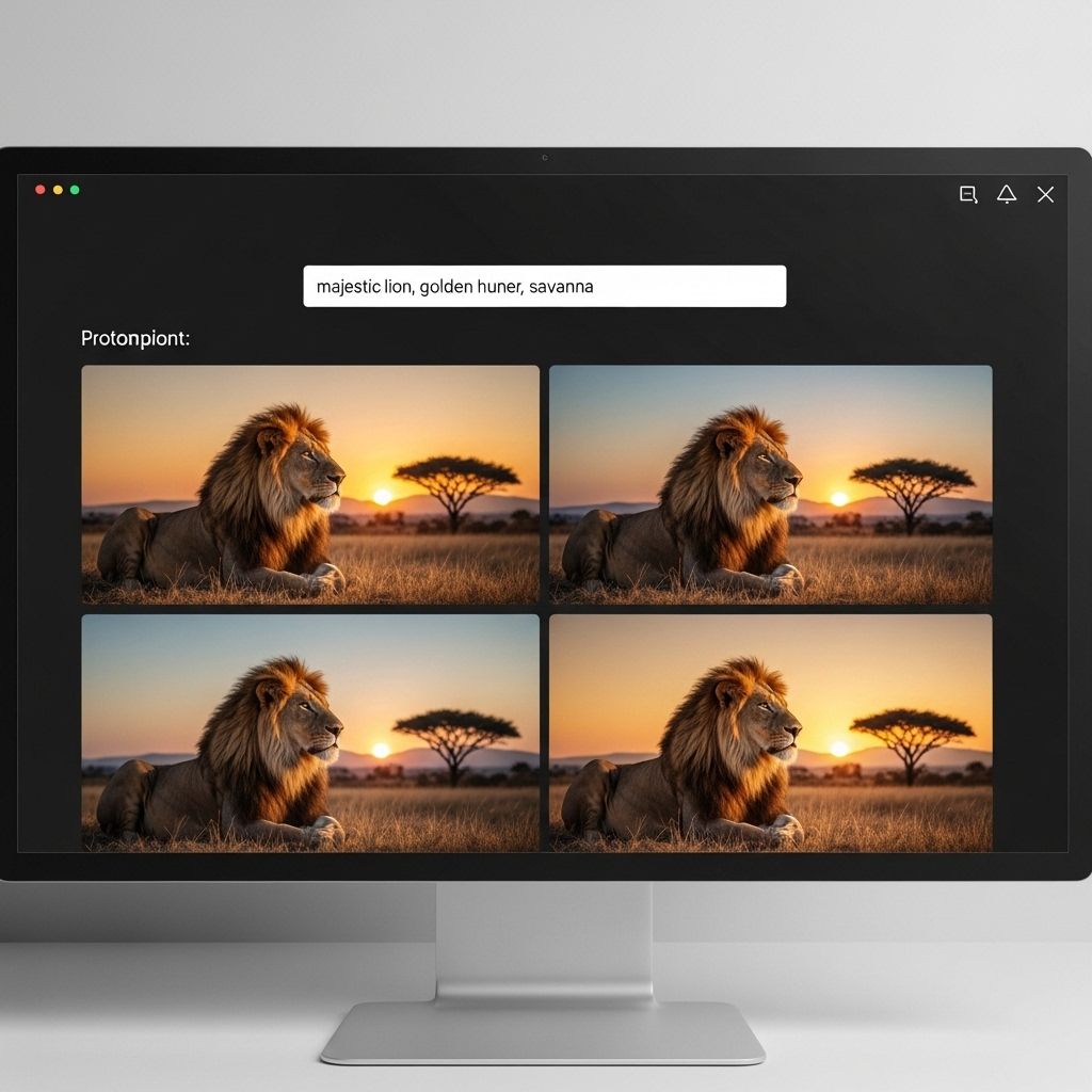 Интерфейс создания изображений с помощью искусственного интеллекта с текстовыми подсказками и сгенерированными изображениями на экране